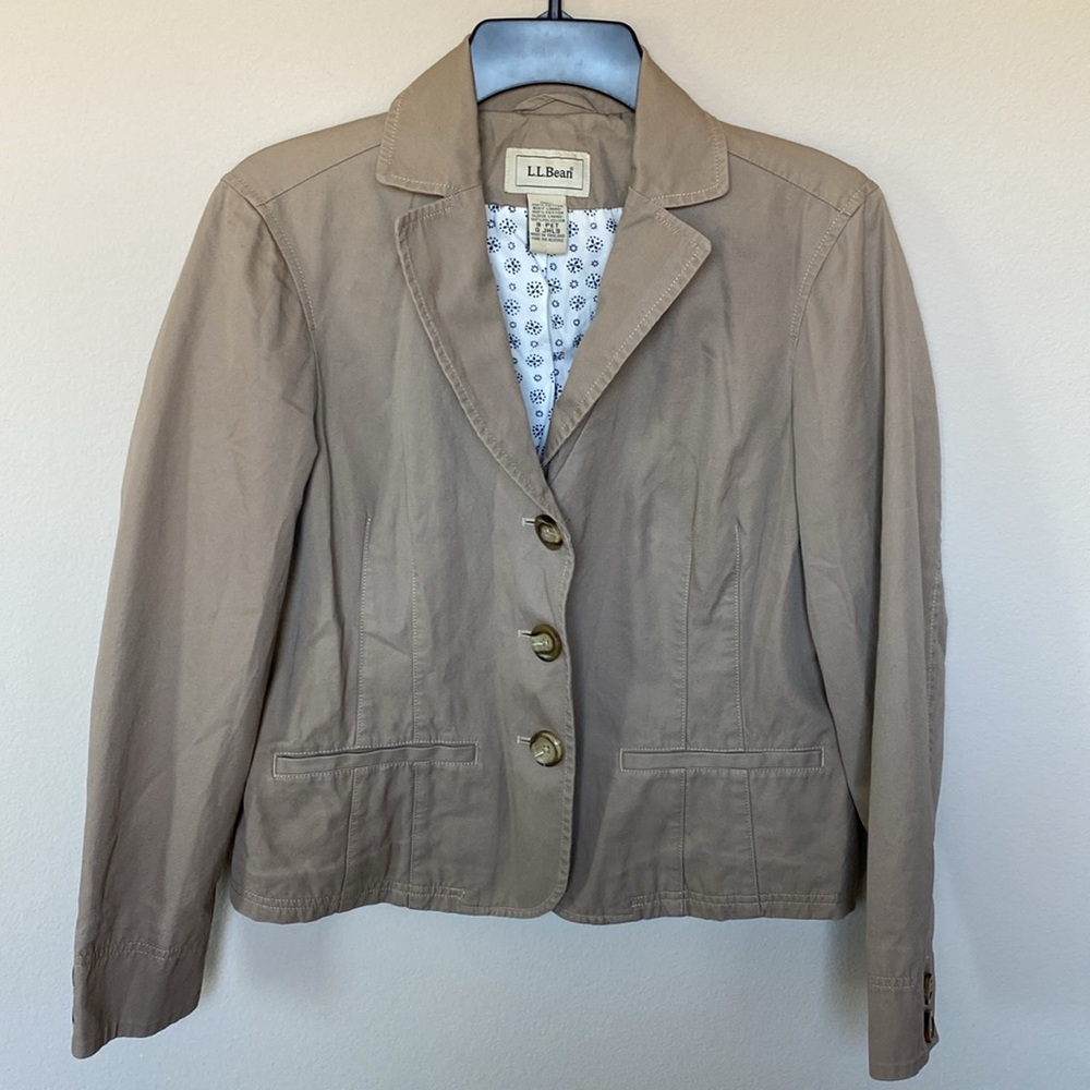L.L. Bean Khaki Blazer Jacket 100% Cotton